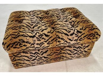 1980s Tiger Pattern Upholstered Rolling Ottoman