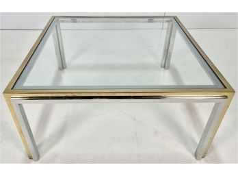 1970s Willy Rizzo Style Brass And Chrome Square Coffee Table