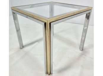 1970s Willy Rizzo Style Brass And Chrome Square Lamp Or End Table