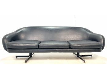 Vintage Mid Century Black Vinyl Space Age 3-Seat Floating Sofa