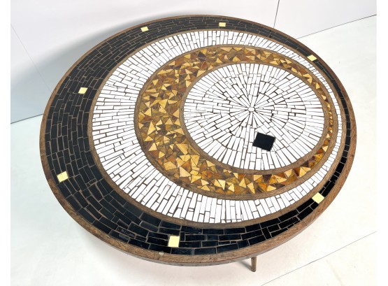 SO COOL!! Mid Century Modern Vintage Mosaic Tile Top Round Coffee Table