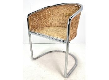 Vintage 1970s/1980s Cantilever Chrome & Rattan Chair In The Style Of Harvey Probber #2