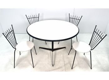 Mid Century Modern Black  White Table & Metal Chairs By Bon Marche