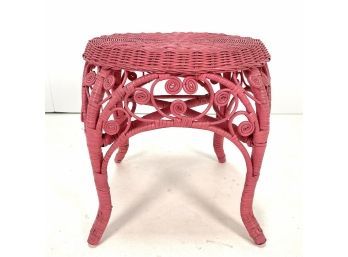 DARLING Vintage Boho Pink Rattan Wicker Stool Table Stand