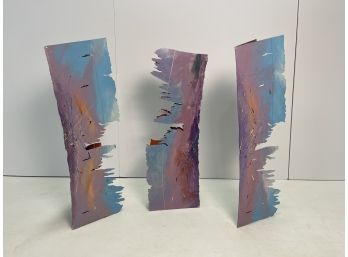 Set Of 3 1980s Large Vintage Abstract Metal Sculptures