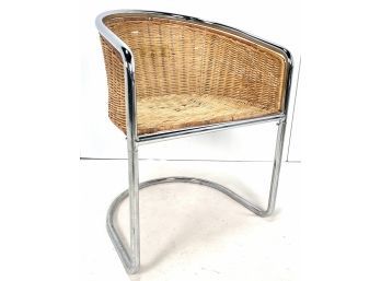 Vintage 1970s/1980s Cantilever Chrome & Rattan Chair In The Style Of Harvey Probber #1