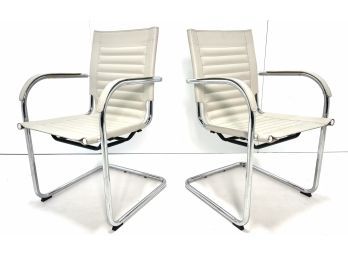 Pair Of Vintage Contemporary Chrome & Vinyl Cantilever Chairs #2