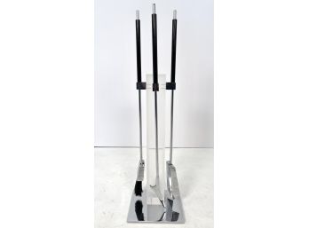 1970s Alessandro Albrizzi Fireplace Tool Set Lucite & Polished Steel With Black Acrylic Handles