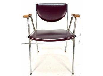 Mid Century Modern Thonet Arm Chair Chrome Vinyl Burgundy Seat