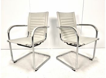 Pair Of Vintage Contemporary Chrome & Vinyl Cantilever Chairs #1