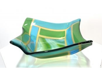 Vintage Fused Glass Bowl, Signed By The Artist Sandra Kaye
