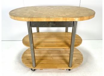 Contemporary Vintage 3 Level Butcher Block Kitchen Island Work Table On Wheels Stainless Drawer