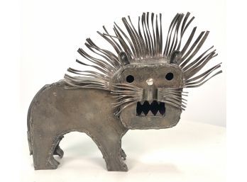 ROAR!!! Mid Century Modern Artist Made Metal Lion Sculpture, Signed