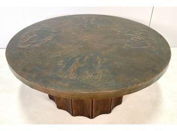 Mid Century Modern Embossed Hand Hammered Copper Top Coffee Table