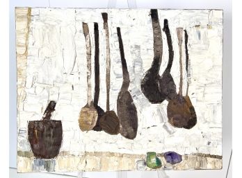 Mid Century Modern Art Still Life Abstract Oil On Canvas Spoons