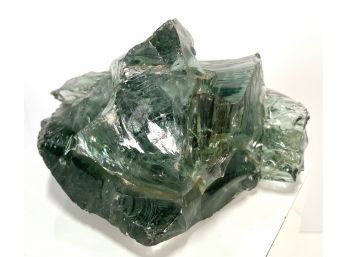 STUNNING Vintage Raw Glass Art Sculpture Deep Emerald Green Color