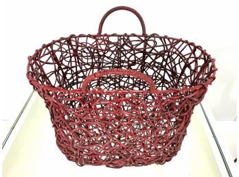 Vintage Rattan & Metal Red Metal Basket