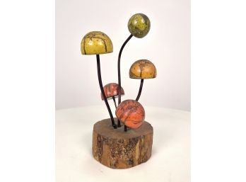 FANTASTIC FUNGI...Vintage 1960s Magic Mushrooms Wood  Metal Sculpture