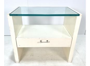 1980s Vintage White Chest Single Door Nightstand End Table Lucite Pull #2