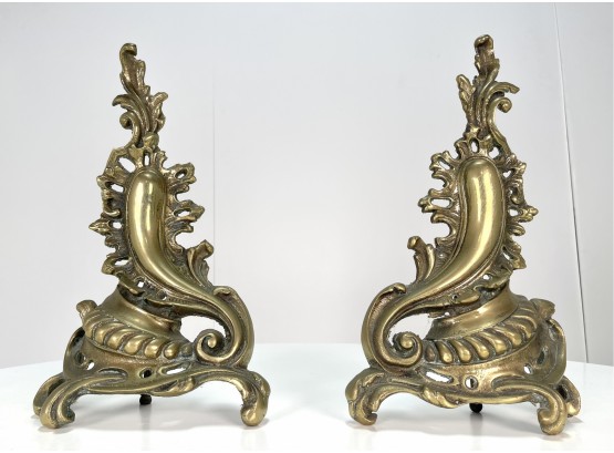 Stunning Pair Vintage French Style Brass Andirons