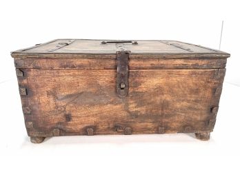 Antique Primitive Rustic Wood Box With Metal Accents