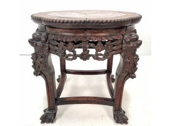Antique Chinese Plant Stand Table Inlaid Marble Top