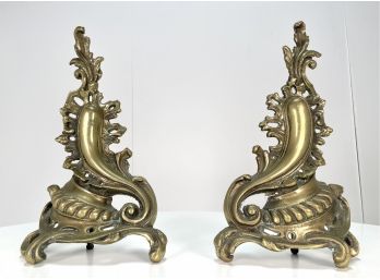Stunning Pair Vintage French Style Brass Andirons