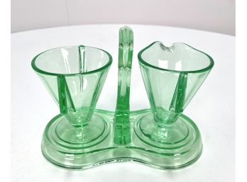 Vintage Art Deco Green Uranium Glass Sugar & Creamer