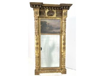 WOW! Antique 19th C Gilded American Federal Pier Wall Mirror Hand Painted Scene