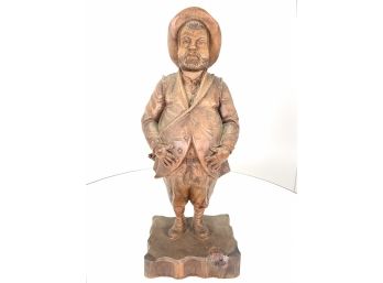 Large Vintage Or Antique Carved Wood Drunken Man Figural Sculpture