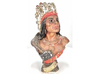 Native American Head Bust Sculpture Glass Eyes Headdress