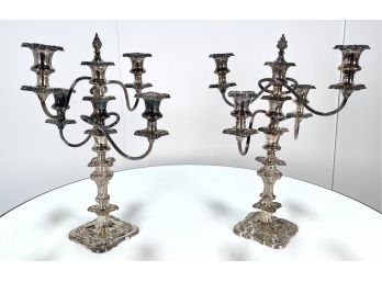 STUNNING Vintage Or Antique English Pair Of Silver Plate 5 Light Candelabras With Hallmark