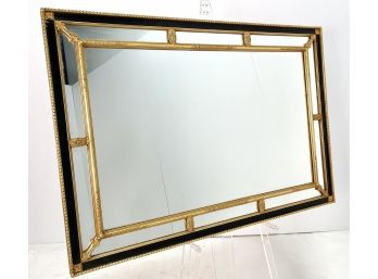 Vintage Large Black & Gold Gilt Regency Style Wall Mirror
