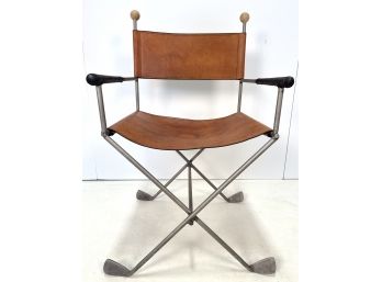 SPORTY. Vintage Campaign Style Leather & Metal Golf Club Chair