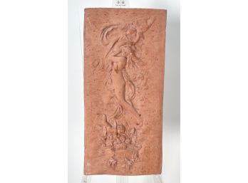 NUDE. Vintage Women With Cherubs Relief Plaque With Terracotta Looking Finish