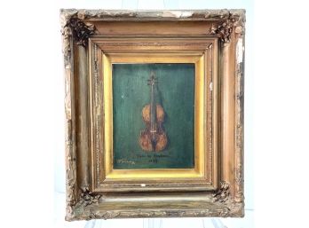 MUSIC. Antique Violin Painting - Violin By Stradivari 1692, Signed