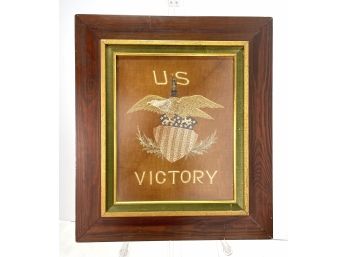 Vintage WWI Or WWII Framed Embroidered US Victory