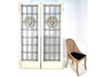 Pair Of Antique Leaded Stained Glass Doors