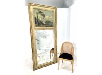 HUGE. French Style Trumeau Mirror With Scenic Painting. Over 7 Feet Tall!