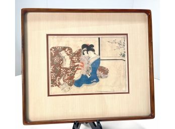 EROTIC 19th C Japanese Woodblock Print Signed SHUNGA 1880
