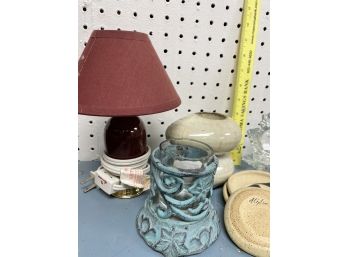 Candle Holder Lot & Small Lamp