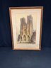 Lithograph Of French Cathedral Likely Notre Dame