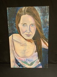 Large Mixed-Medium Portrait On Newspaper And Wood Board