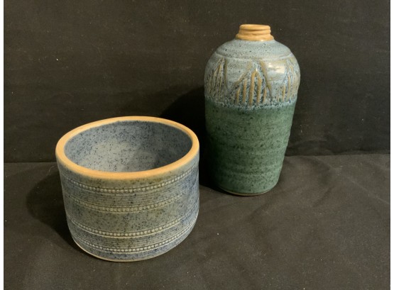 Studio Pottery Bud Vase And Bowl