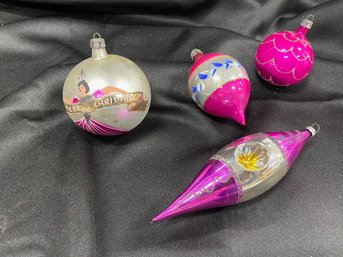 4 Vintage Glass Christmas Ornaments (LB 44)