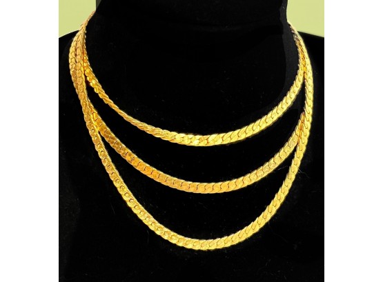 SIGNED Vintage GOLDETTE  Choker Necklace 3 Strand Gold Tone