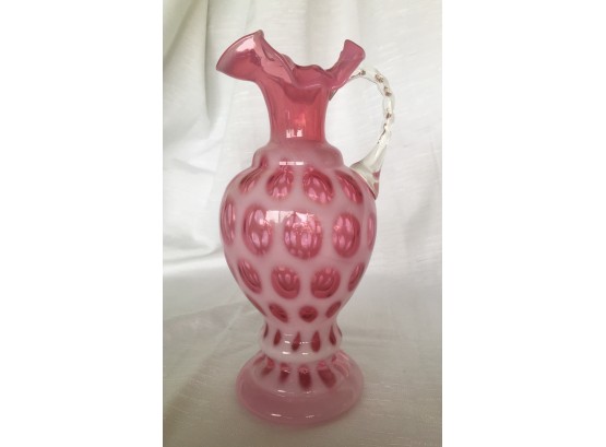 1947-1952 FENTON Cranberry Coin Dot Vase - Ewer With Handle