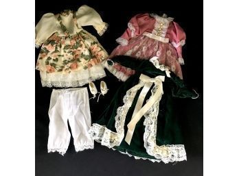 3 VTG Doll Dresses With Shoes And Under Garment