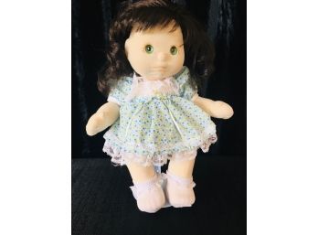 My Child - Mattel 1985 Brown Hair, Green Eyes, Blue & White Dress