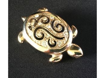 Vintage ROMAN Turtle With Rinestones Brooch Pin 2 Inches